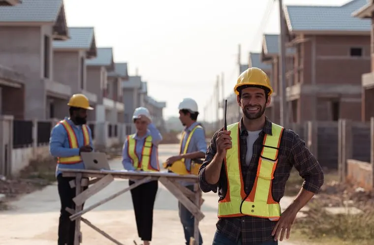 Construction team and site supervisor on a residential build